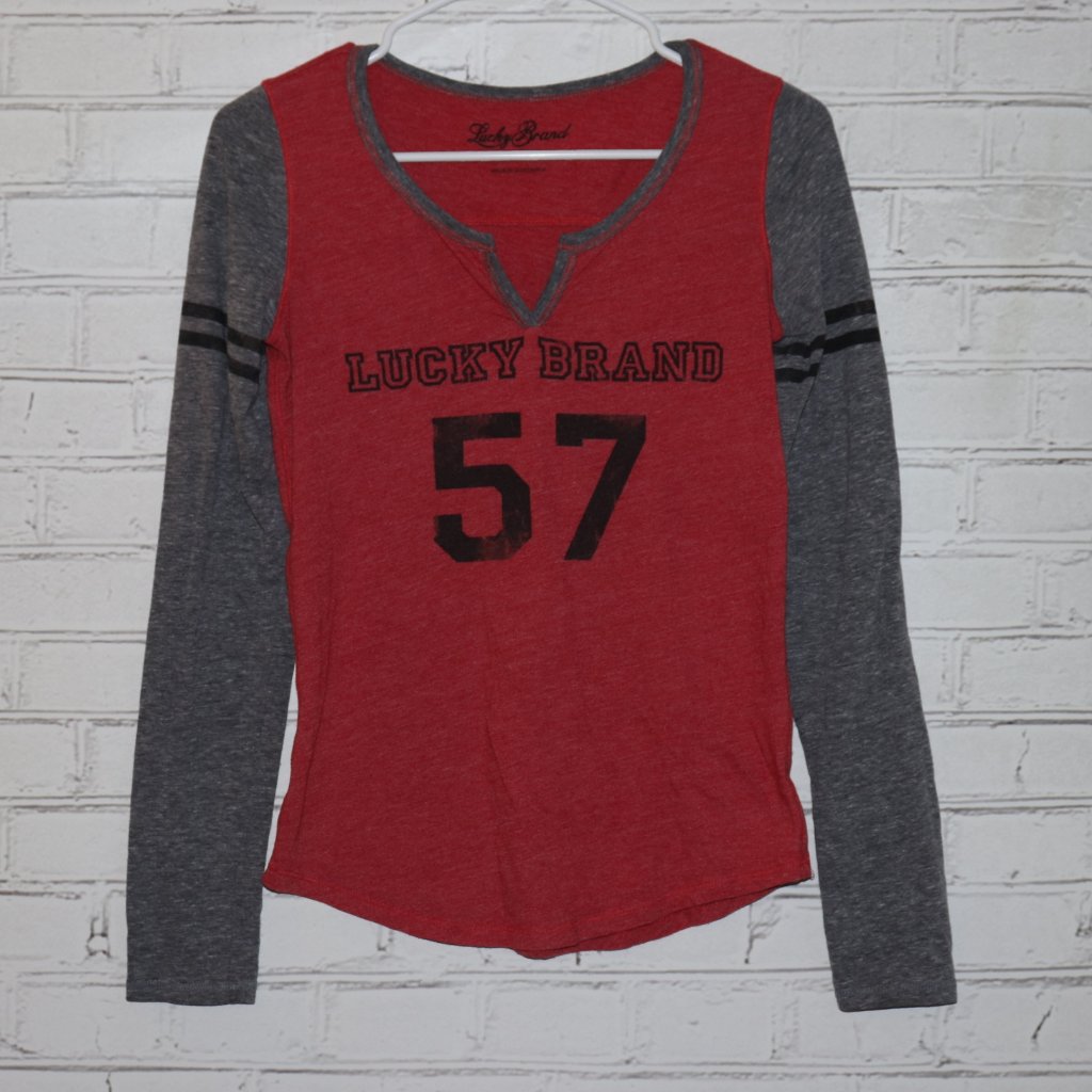 Lucky Brand Heather Red  Gray 57 Longsleeve Tee Size Small